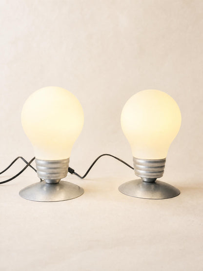 Vintage 90s Bulb Shaped Milk Glass Table Lamps by Idea — photo 5
