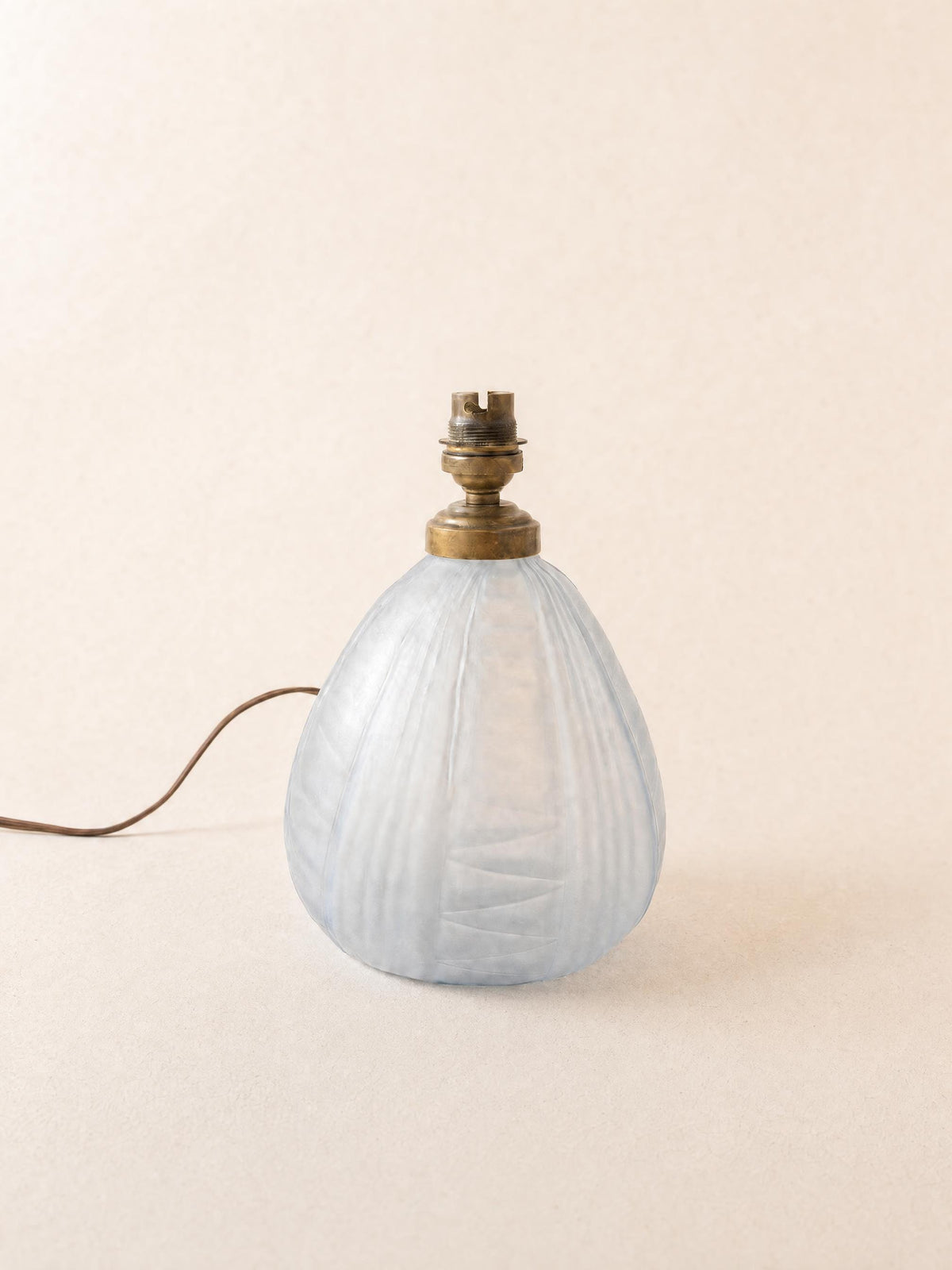 French 50s Blue Glass Table Lamp Base | Sculptural Brass Light — photo 4