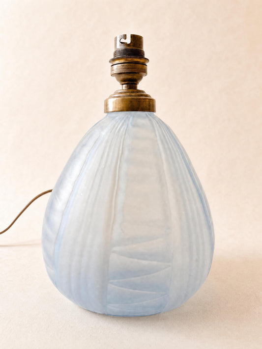 French 50s Blue Glass Table Lamp Base | Sculptural Brass Light — photo 2