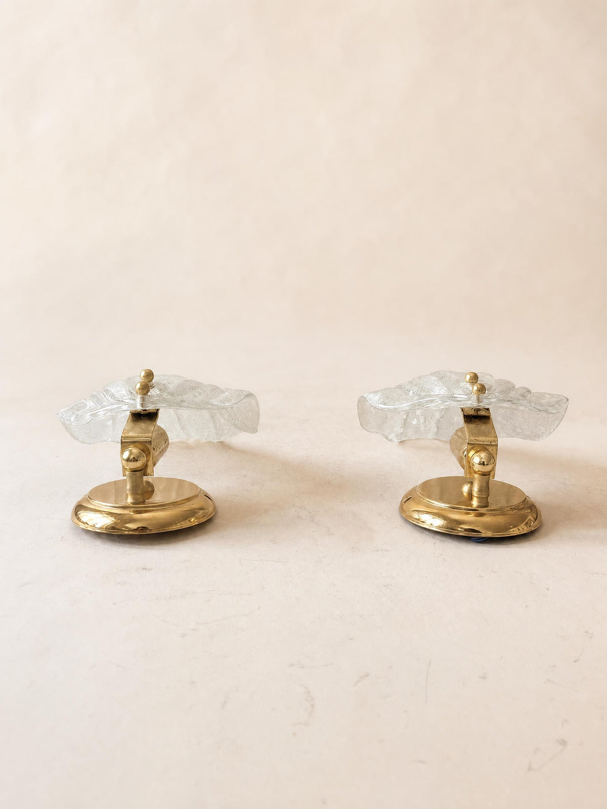 Italian 70s Murano Glass Wall Sconces | Pair of Sculptural Brass Wall Lights — photo 4