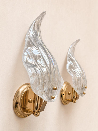 Italian 70s Murano Glass Wall Sconces | Pair of Sculptural Brass Wall Lights — photo 2