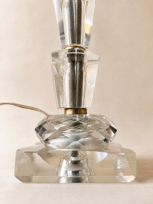 French Art Deco 30s Glass Table Lamp Base with Brass Fittings — photo 2