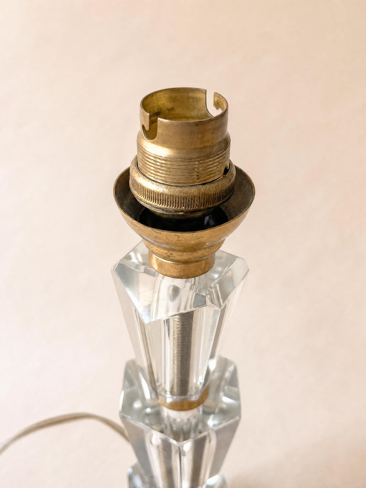 French Art Deco 30s Glass Table Lamp Base with Brass Fittings — photo 3