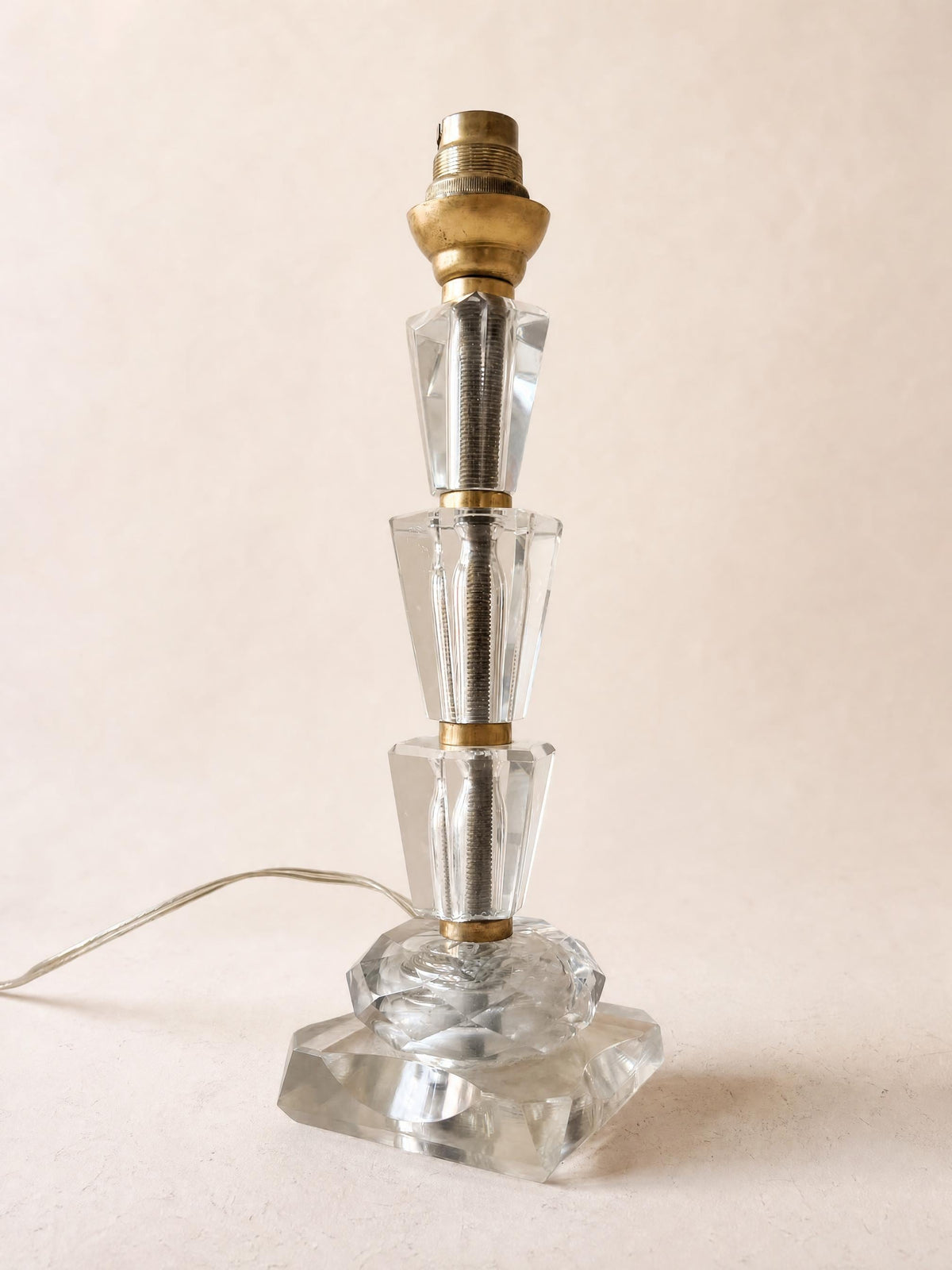 French Art Deco 30s Glass Table Lamp Base with Brass Fittings — photo 4