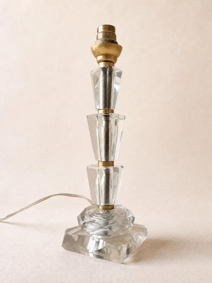 French Art Deco 30s Glass Table Lamp Base with Brass Fittings — photo 4