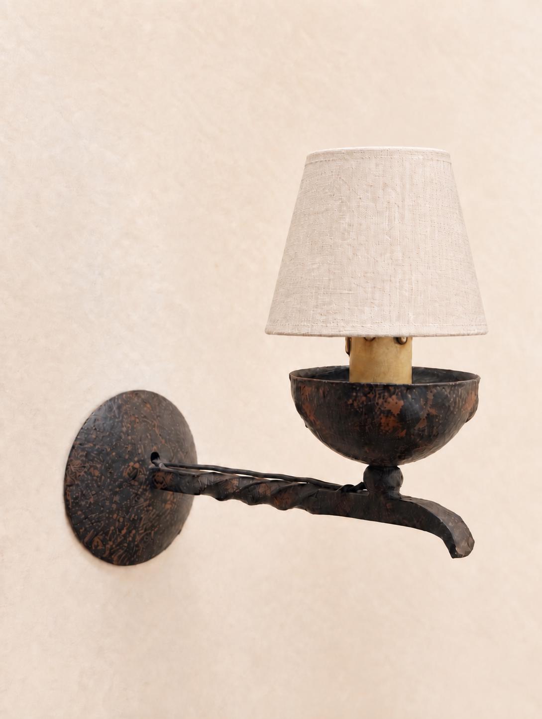 French 50s Wrought Iron Wall Sconces, Pair of Rustic Candle Cup Wall Lights — photo 2