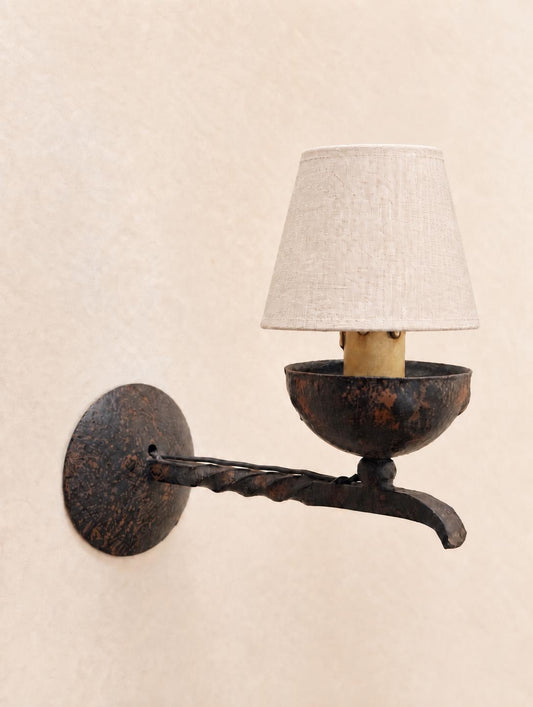 French 50s Wrought Iron Wall Sconces, Pair of Rustic Candle Cup Wall Lights — photo 2