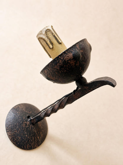 French 50s Wrought Iron Wall Sconces, Pair of Rustic Candle Cup Wall Lights — photo 5