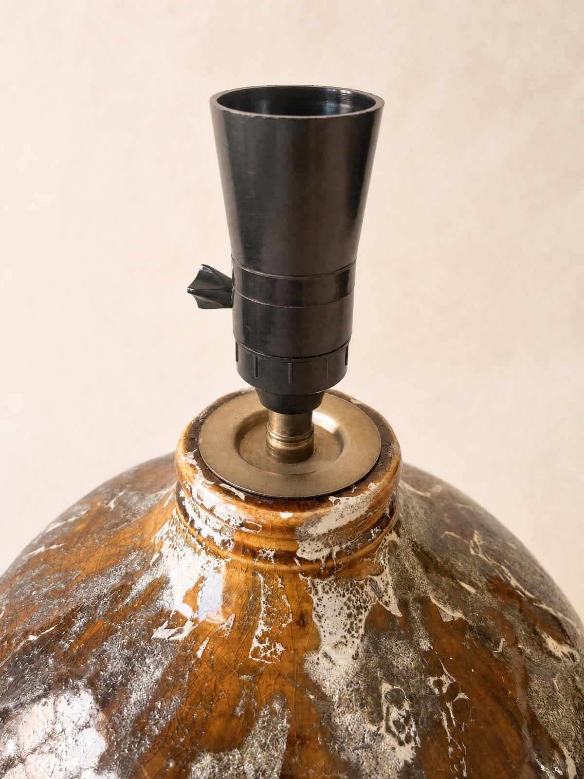 French 60s Ceramic Table Lamp | Sculptural Drip Glaze Studio Pottery Base — photo 5