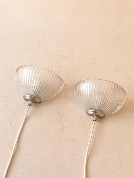 Pair of Hema 80s Diffusive Glass Wall Lights | Ribbed Half Dome Sconce — photo 2