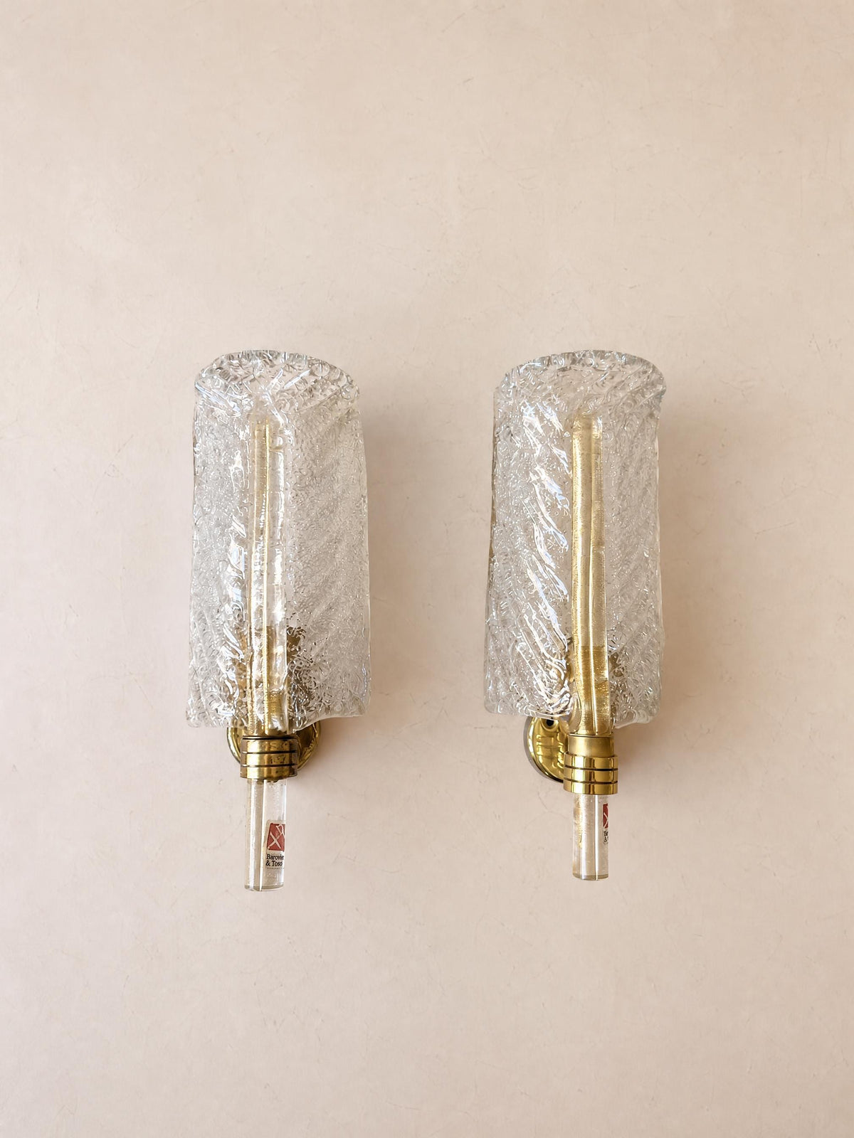 Italian 80s Murano Glass Wall Sconces | Barovier & Toso Brass Wall Lights Pair — photo 1