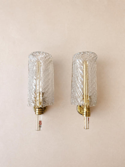 Italian 80s Murano Glass Wall Sconces | Barovier & Toso Brass Wall Lights Pair — photo 1
