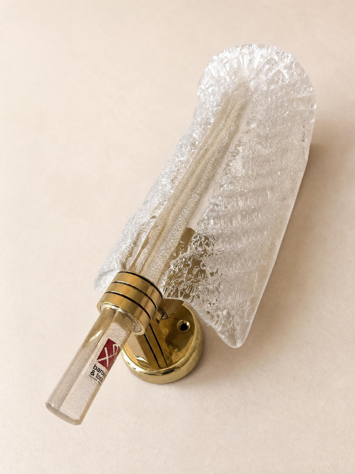 Italian 80s Murano Glass Wall Sconces | Barovier & Toso Brass Wall Lights Pair — photo 2