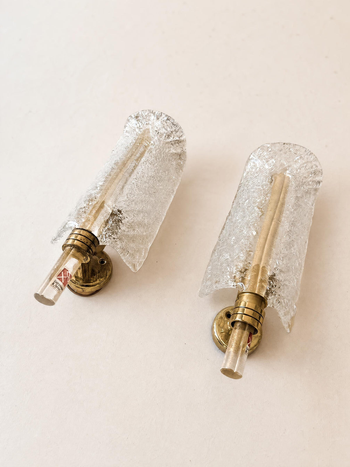 Italian 80s Murano Glass Wall Sconces | Barovier & Toso Brass Wall Lights Pair — photo 6