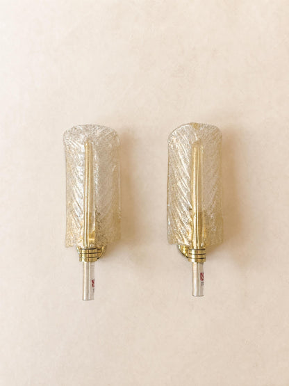 Italian 80s Murano Glass Wall Sconces | Barovier & Toso Brass Light Pair — photo 1