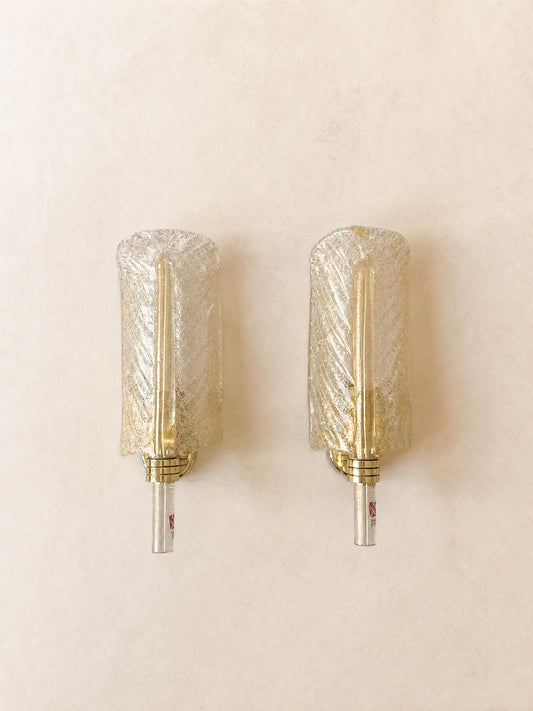 Italian 80s Murano Glass Wall Sconces | Barovier & Toso Brass Light Pair — photo 1