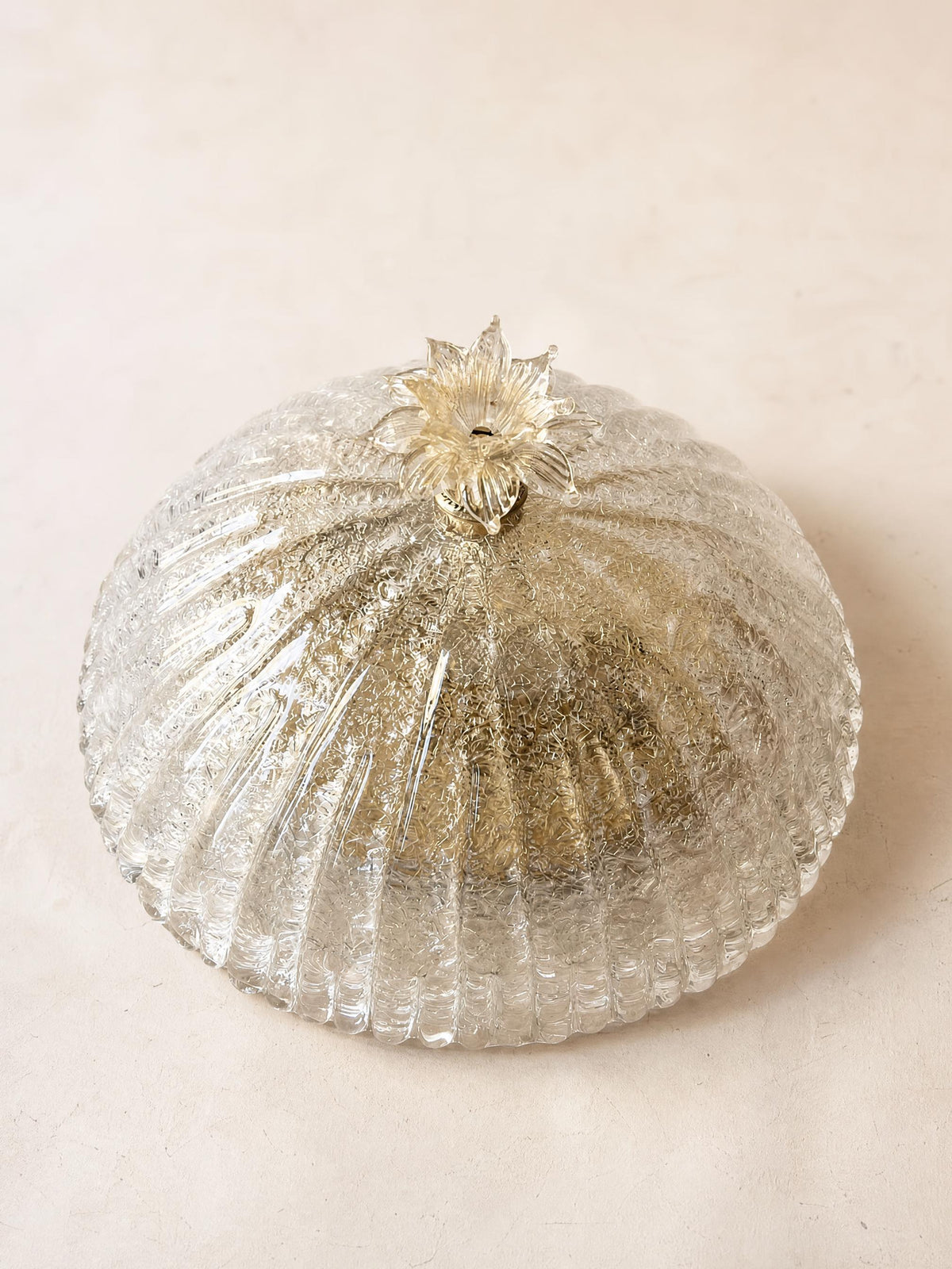 Italian 70s Murano Glass Ceiling Lamp | Textured Flush Mount Light with Flower Finial — photo 4