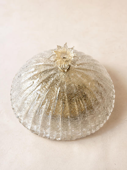 Italian 70s Murano Glass Ceiling Lamp | Textured Flush Mount Light with Flower Finial — photo 4