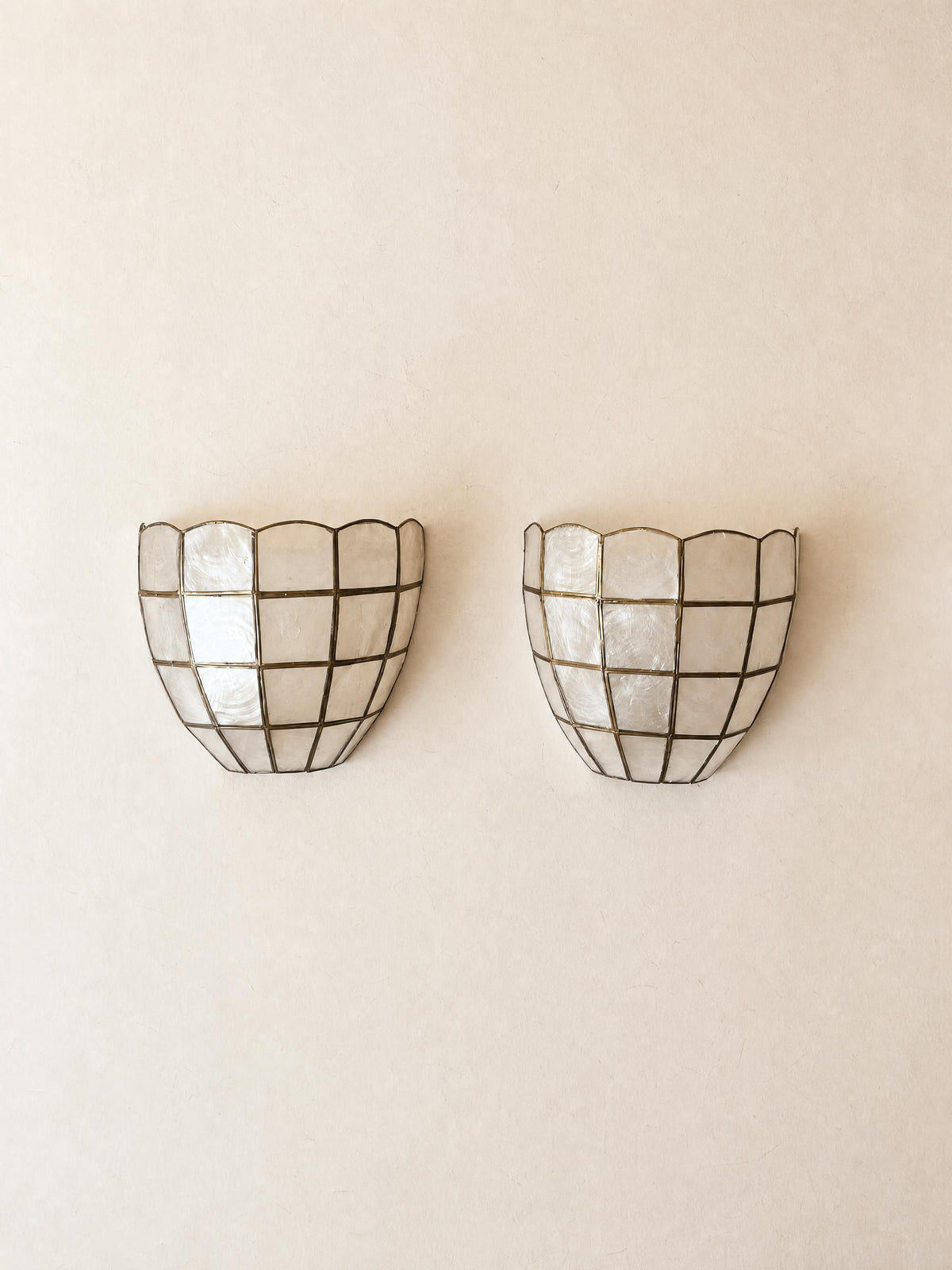 Set of 3 Art Deco Style Shell Wall Sconces in Capiz and Brass — photo 4