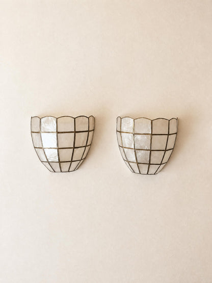Set of 3 Art Deco Style Shell Wall Sconces in Capiz and Brass — photo 4