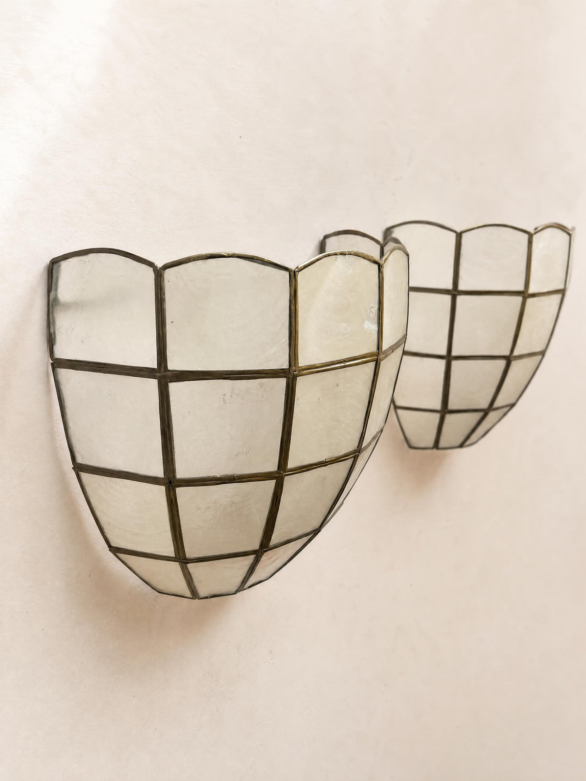 Set of 3 Art Deco Style Shell Wall Sconces in Capiz and Brass — photo 7