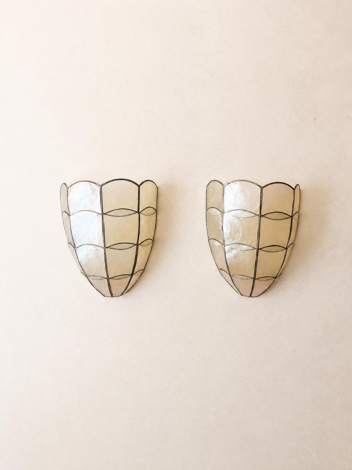 Pair of Vintage Capiz Shell Wall Sconces | Organic Modern Shell Wall Lights — photo 1