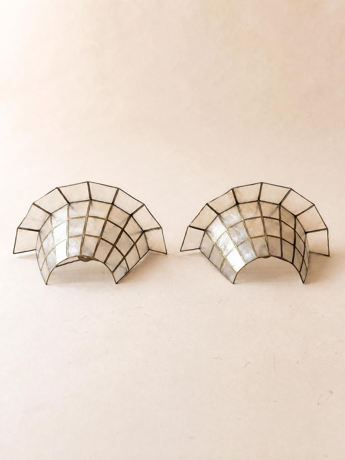 Pair of Art Deco Style Capiz Shell Wall Lights | Sculptural Pagoda Form Sconces — photo 3