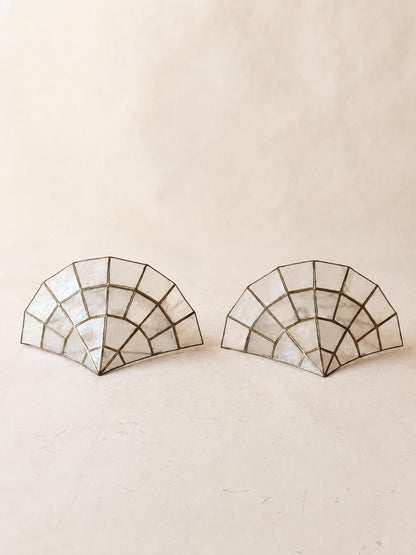 Pair of Art Deco Style Capiz Shell Wall Lights | Sculptural Pagoda Form Sconces — photo 7