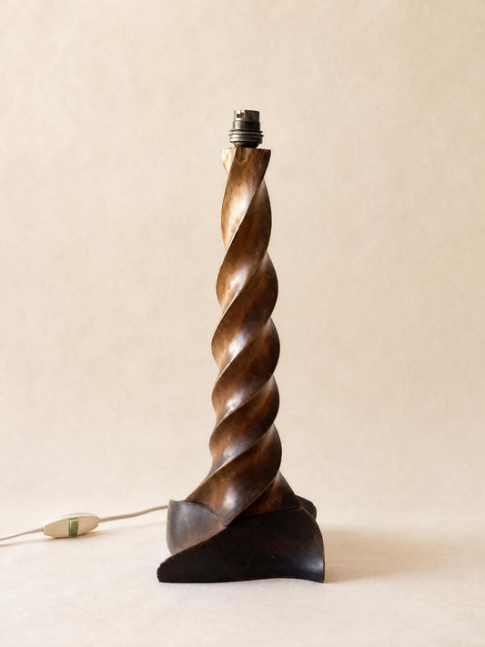 French 40s Art Deco Sculptural Wood Table Lamp | Hand-carved Twisted Spiral Base — photo 2