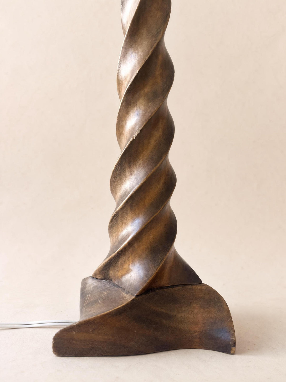 French 40s Art Deco Sculptural Wood Table Lamp | Hand-carved Twisted Spiral Base — photo 3