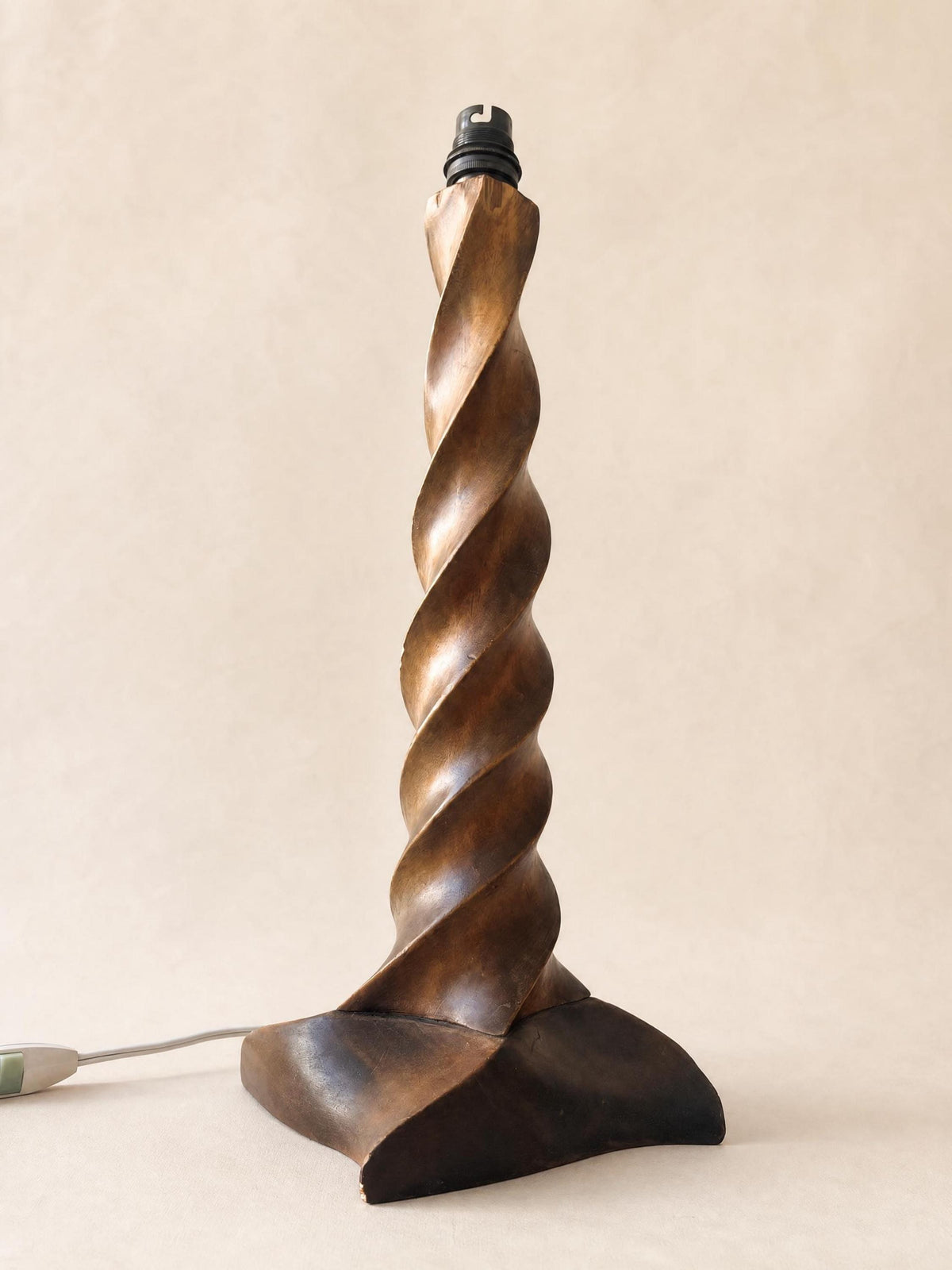 French 40s Art Deco Sculptural Wood Table Lamp | Hand-carved Twisted Spiral Base — photo 4