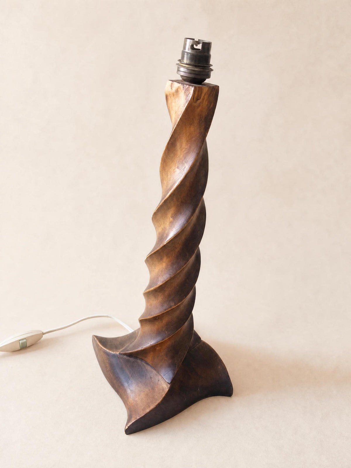 French 40s Art Deco Sculptural Wood Table Lamp | Hand-carved Twisted Spiral Base — photo 5