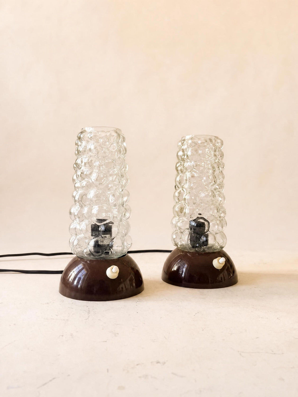 German 70s Bubble Glass Table Lights | Pair of Textured Bedside Lamps — photo 1