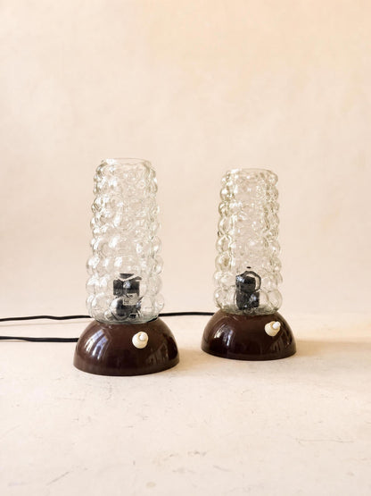 German 70s Bubble Glass Table Lights | Pair of Textured Bedside Lamps — photo 1