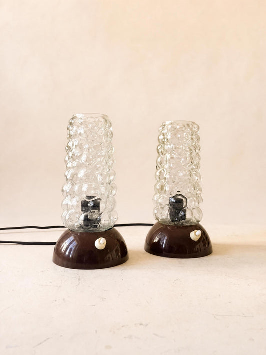 German 70s Bubble Glass Table Lights | Pair of Textured Bedside Lamps — photo 1