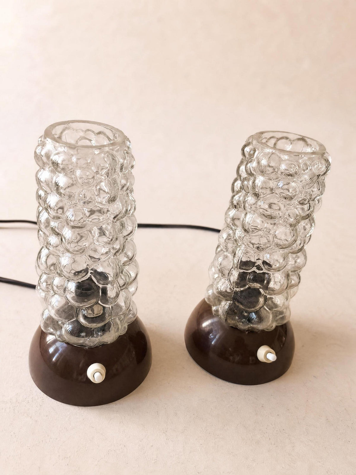 German 70s Bubble Glass Table Lights | Pair of Textured Bedside Lamps — photo 3