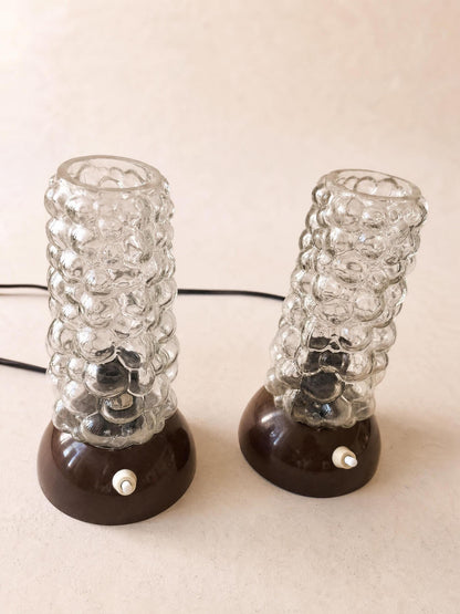 German 70s Bubble Glass Table Lights | Pair of Textured Bedside Lamps — photo 3