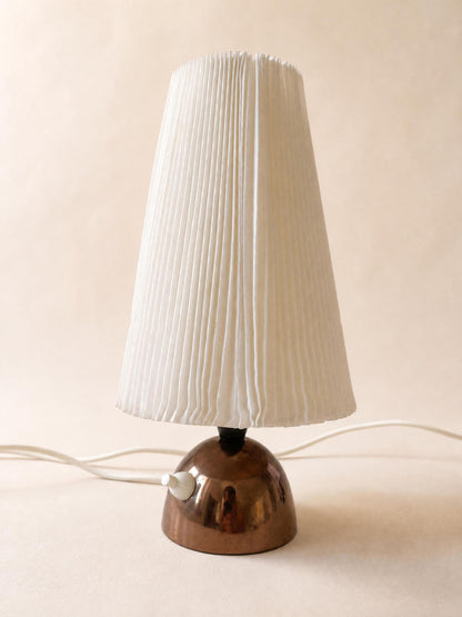 Pair of 50s Copper Bedside Tables with Vintage Pleated Fabric Shades — photo 3