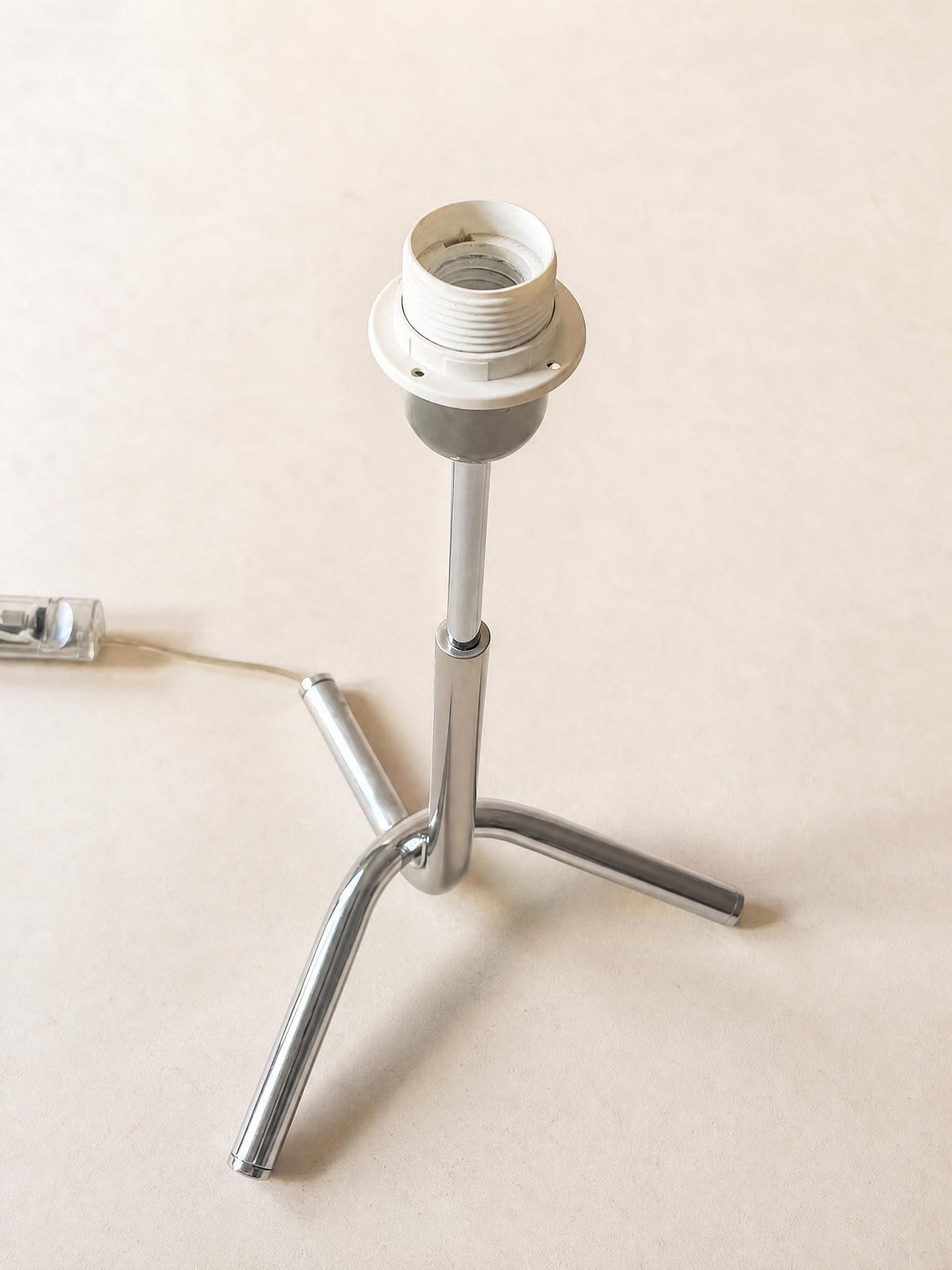 Vintage Chrome Table Lamp Base | Sculptural Tripod Desk Light — photo 4