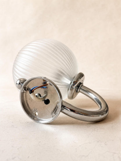 Italian 80s Frosted Glass Wall Sconces, Pair of Chrome Globe Wall Lights — photo 8