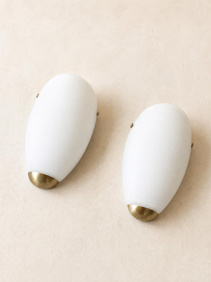 French 80s Opaline Glass Wall Sconces | Pair of Brass Accent Wall Lights — photo 6