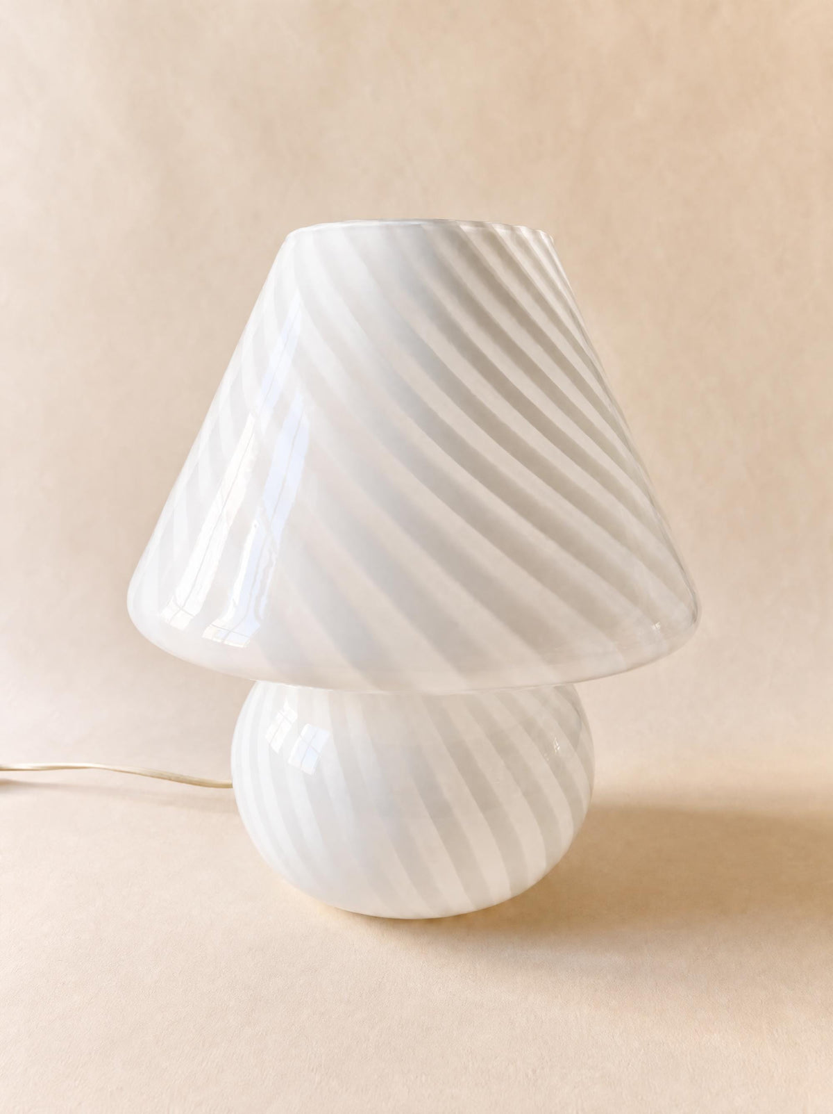 XL Vintage Italian 70s Murano Mushroom Table Lamp, White Swirl Opaline Glass — photo 1