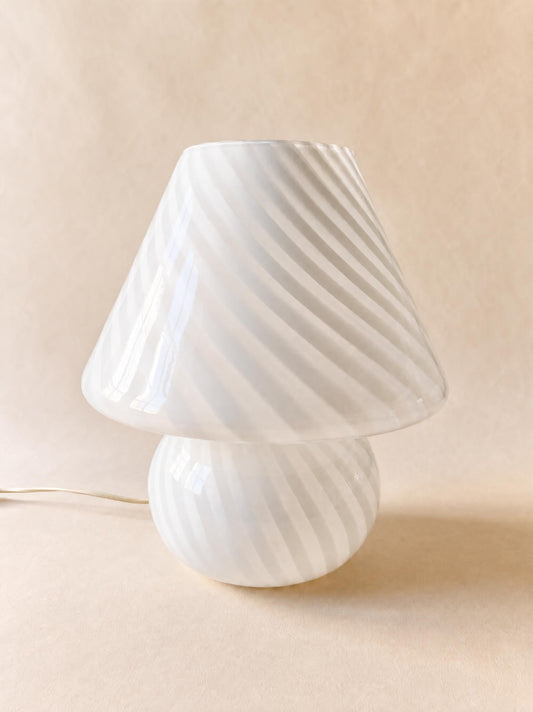 XL Vintage Italian 70s Murano Mushroom Table Lamp, White Swirl Opaline Glass — photo 1