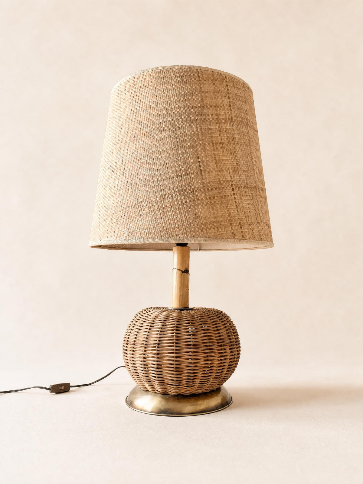 Vintage 70s Vivai del Sud Rattan Table Lamp with Brass Accents — photo 1