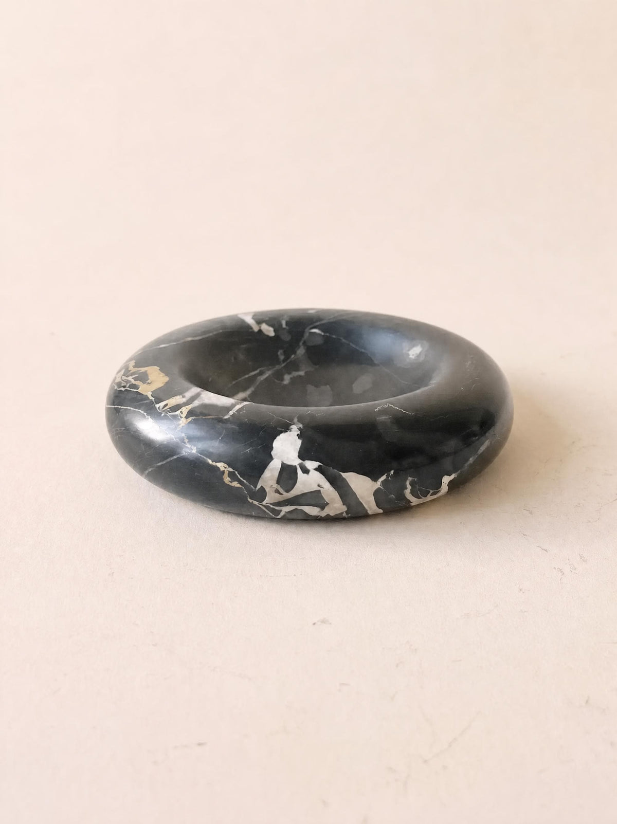 Vintage Black Marble Ashtray Bowl with White and Gold Veining — photo 1