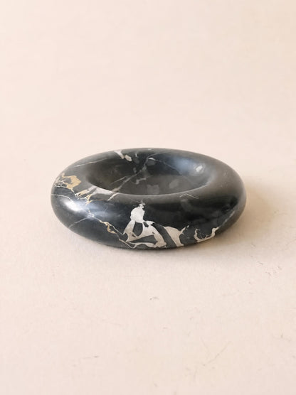 Vintage Black Marble Ashtray Bowl with White and Gold Veining — photo 1