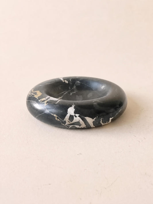 Vintage Black Marble Ashtray Bowl with White and Gold Veining — photo 1