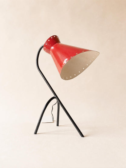 Vintage Italian 50s Red Diablo Table Lamp on Tripod Stand — photo 1