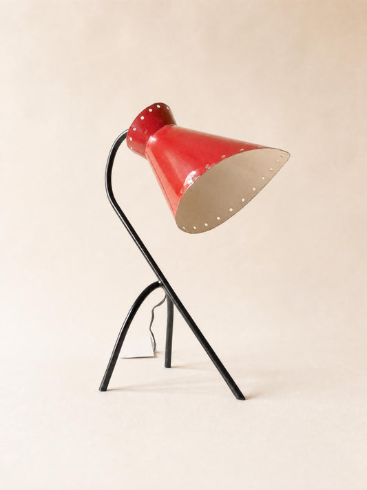 Vintage Italian 50s Red Diablo Table Lamp on Tripod Stand — photo 1