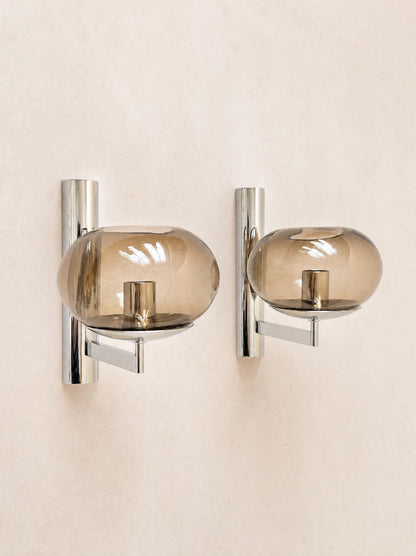Gaetano Sciolari Vintage 70s Wall Sconces in Chrome and Smoked Glass — photo 1